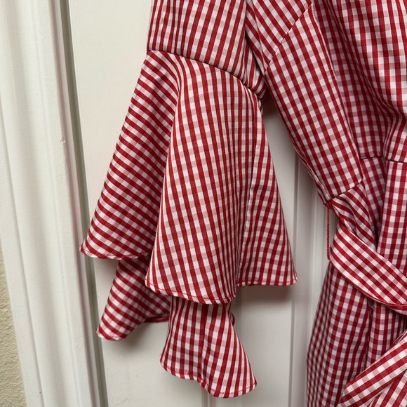 Charles Henry Ruffle Wrap Dress Herringbone Red size medium - Picture 3 of 7